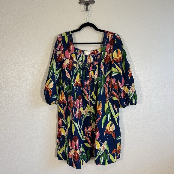 Anthropologie Maeve Dress L Tabitha Floral Swing Tunic Buttons Spring Easter - Picture 2 of 12